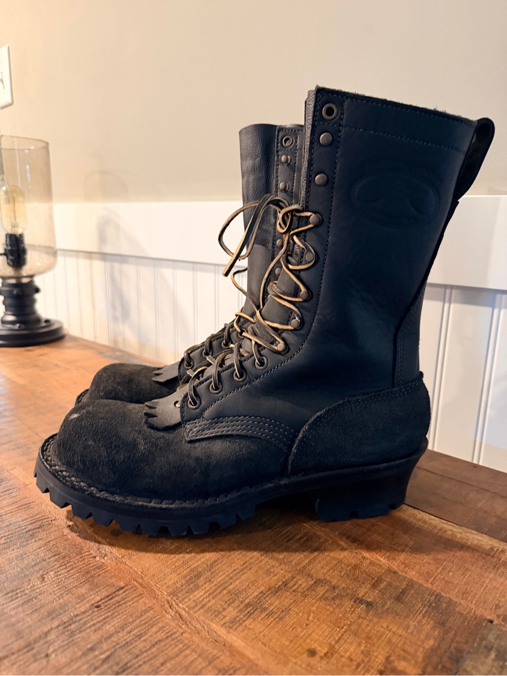 JK Boots – Spokane Builder/Climber Black Leather Boots – Vibram Sole, 7.5 EE - Picture 6 of 7